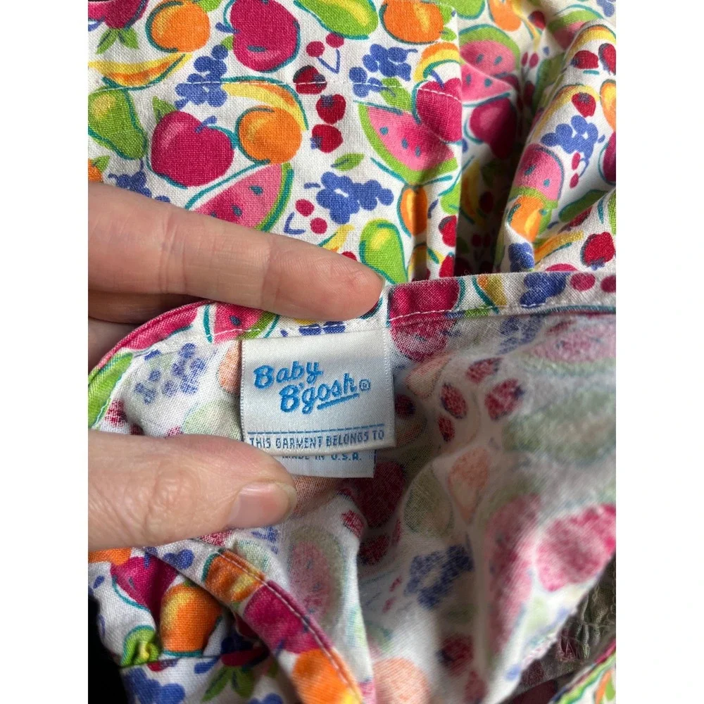 OSHKOSH Vintage 90s Baby B'gosh Fruit Print Romper Dress Bubble Made in USA